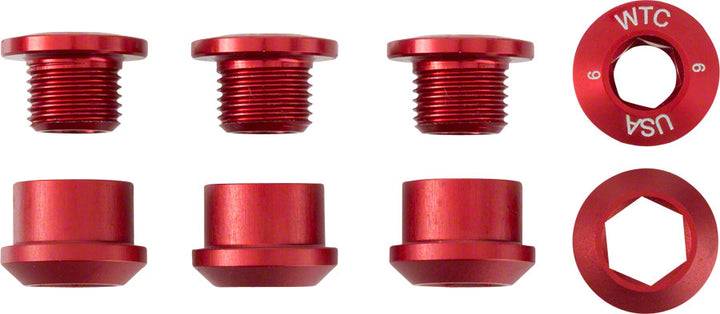 Juego de 1 perno para plato Wolf Tooth - Juego de 4 tornillos hexagonales dobles de 6 mm, color rojo