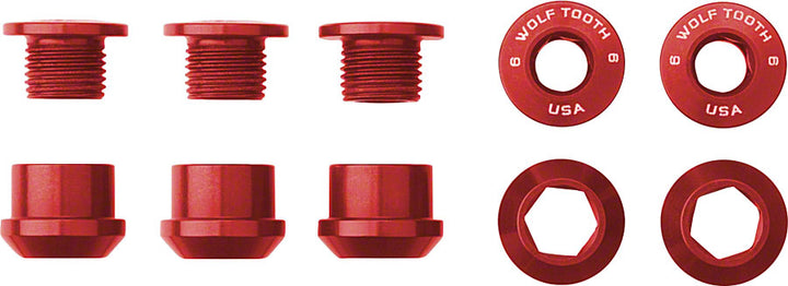 Juego de 1 perno para plato Wolf Tooth - Juego de 5 tornillos hexagonales dobles de 6 mm (rojo)
