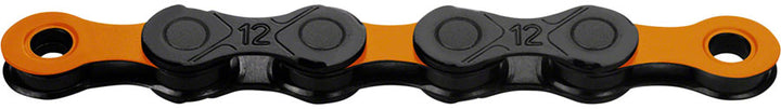 Cadena KMC DLC 12 - 12 velocidades, 126 eslabones, color negro/naranja
