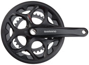 Juego de bielas Shimano Tourney FC-A070 (170 mm, 7/8 velocidades, 50/34 dientes, cono cuadrado remachado, interfaz JIS, negro, con protector de cadena)