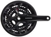 Juego de bielas Shimano Tourney FC-A073 (170 mm, 7/8 velocidades, 50/39/30 dientes, cono cuadrado remachado, interfaz JIS, negro, con protector de cadena)