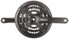 Juego de bielas Shimano Tourney FC-TY501 (170 mm, 6/7/8 velocidades, 42/34/24 dientes, cono cuadrado remachado, interfaz de eje JIS, negro)