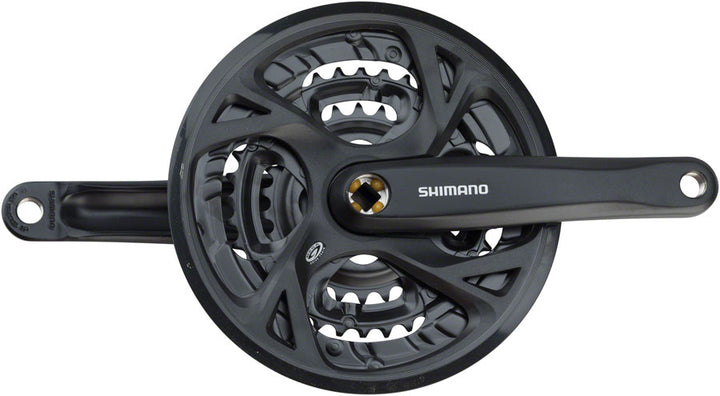 Juego de bielas Shimano Altus FC-M371 (170 mm, 9 velocidades, 48/36/26 dientes, cono cuadrado remachado, interfaz de eje JIS, negro)