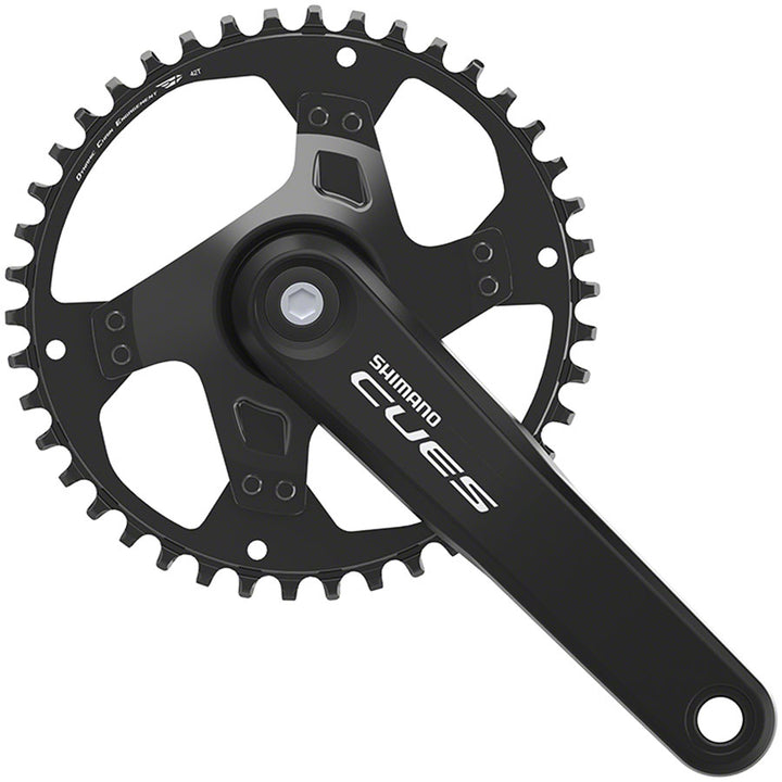 Juego de bielas Shimano CUES FC-U4000-1 - 170 mm, 9/10/11 velocidades, 42 dientes, cono cuadrado remachado, interfaz de eje JIS, negro
