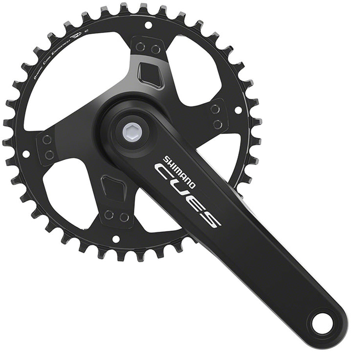 Juego de bielas Shimano CUES FC-U4000-1 - 175 mm, 9/10/11 velocidades, 40 dientes, cono cuadrado remachado, interfaz de eje JIS, negro