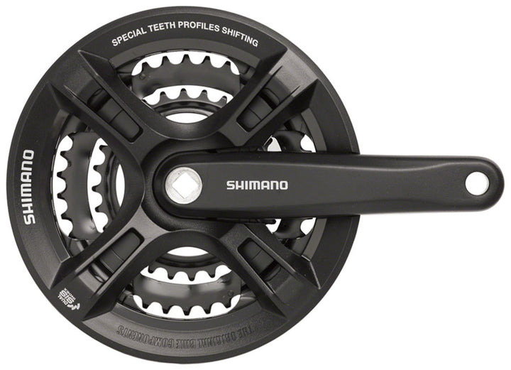 Juego de bielas Shimano Altus FC-M311 - 170 mm, 7/8 velocidades, 48/38/28 dientes, cono cuadrado remachado, interfaz de eje JIS, negro