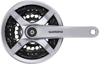 Juego de bielas Shimano Tourney FC-TY501 (170 mm, 6/7/8 velocidades, 42/34/24 dientes, cono cuadrado remachado, interfaz de eje JIS, color plateado)