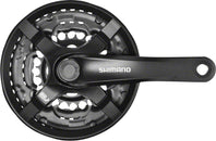 Juego de bielas Shimano Tourney FC-TY501 (175 mm, 6/7/8 velocidades, 42/34/24 dientes, cono cuadrado remachado, interfaz de eje JIS, negro)