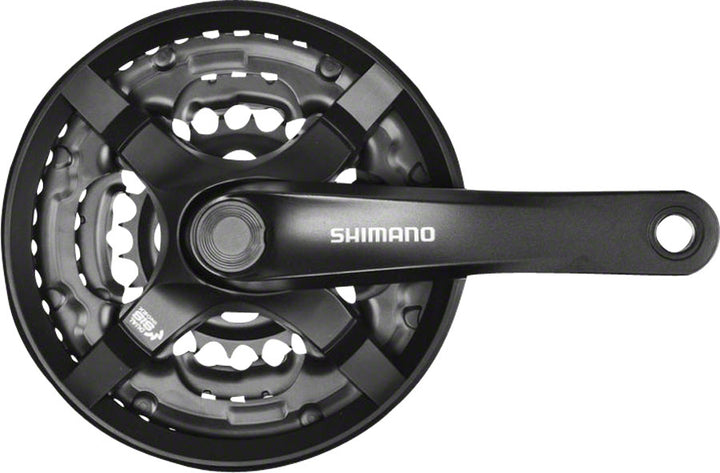 Juego de bielas Shimano Tourney FC-TY501 (175 mm, 6/7/8 velocidades, 42/34/24 dientes, cono cuadrado remachado, interfaz de eje JIS, negro)