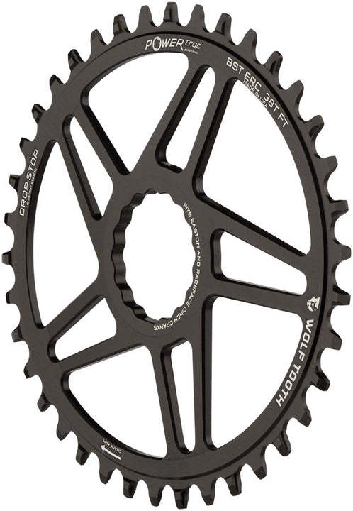 Plato elíptico Wolf Tooth de 38 dientes con montaje directo RaceFace/Easton CINCH, desplazamiento de 3 mm, compatible con Drop-Stop Flattop, color negro