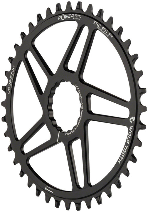 Plato elíptico de montaje directo Wolf Tooth - 40 dientes RaceFace/Easton CINCH, montaje directo, desplazamiento de 3 mm, compatible con Drop-Stop Flattop, negro