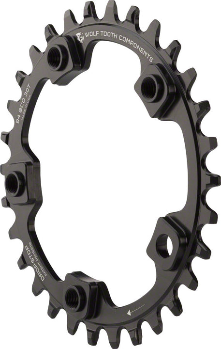 Plato Wolf Tooth 94 BCD - 30 dientes, 94 BCD, 5 tornillos, tope de caída, negro