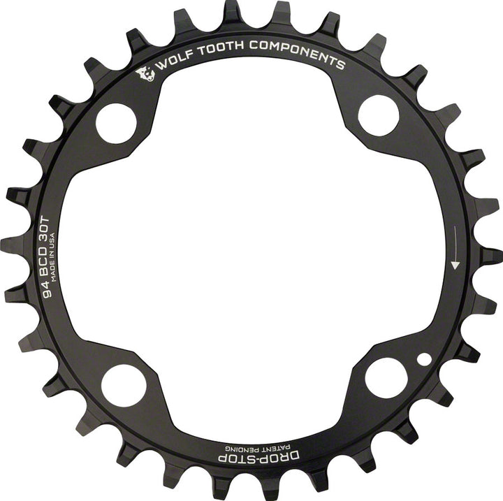 Plato Wolf Tooth 94 BCD - 30 dientes, 94 BCD, 4 tornillos, tope de caída para bielas SRAM, color negro