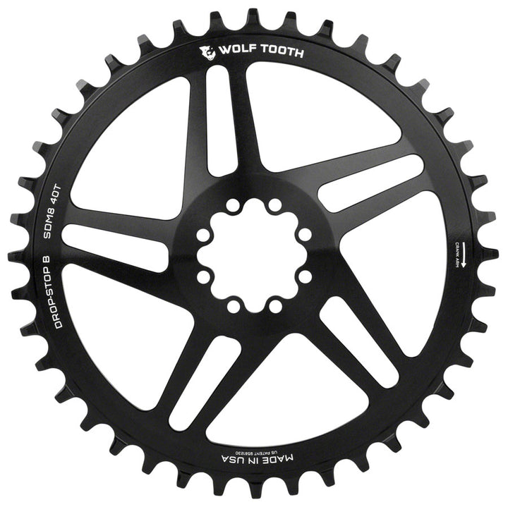 Plato Wolf Tooth de montaje directo - 42 dientes SRAM de montaje directo Drop-Stop B para bielas SRAM de 8 tornillos, desplazamiento de 6 mm, negro