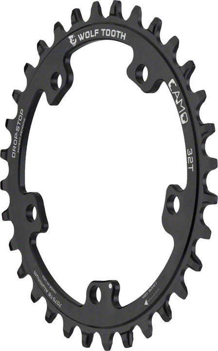 Plato de aluminio Wolf Tooth CAMO de 32 dientes con montaje Wolf Tooth CAMO Drop-Stop A BLK