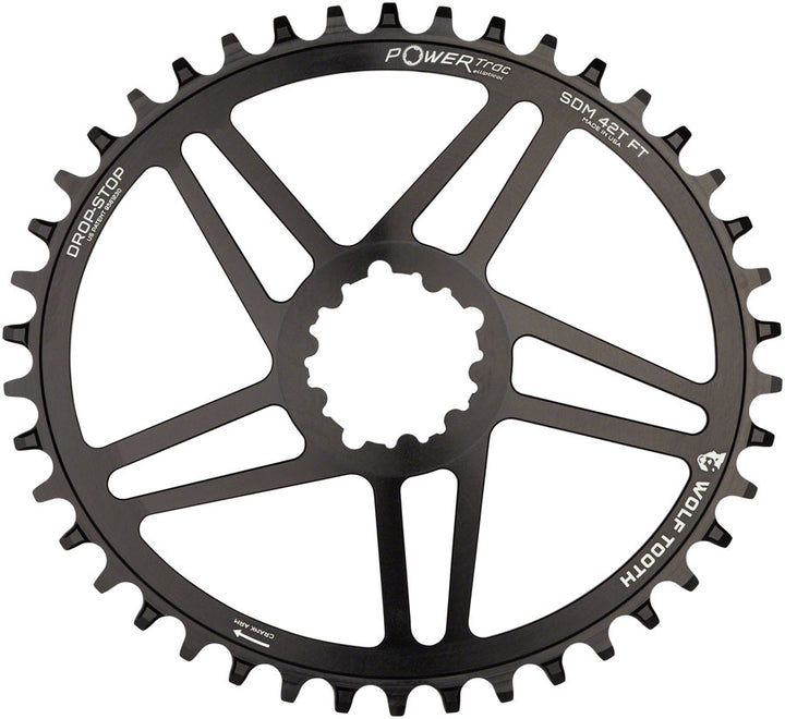 Plato elíptico de montaje directo Wolf Tooth - 40 dientes, montaje directo SRAM, desplazamiento de 6 mm, compatible con Drop-Stop Flattop, negro