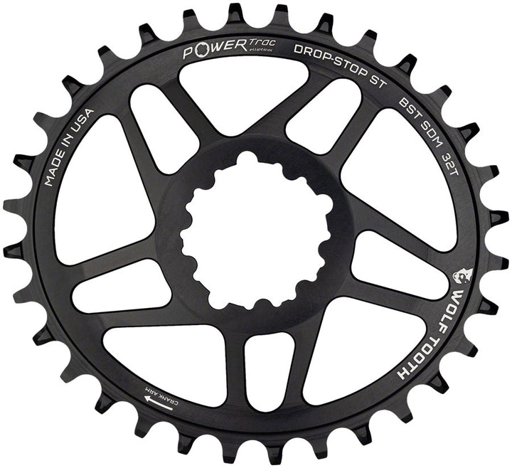 Plato elíptico Wolf Tooth de montaje directo - 32 dientes, montaje directo SRAM para bielas SRAM Boost de 3 tornillos, requiere cadena Hyperglide+ BLK