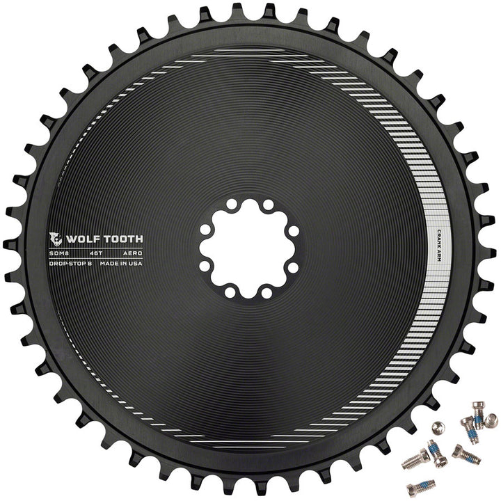Plato Wolf Tooth Aero de montaje directo - 46 dientes, montaje directo, SRAM, 8 tornillos, Drop-Stop B BLK