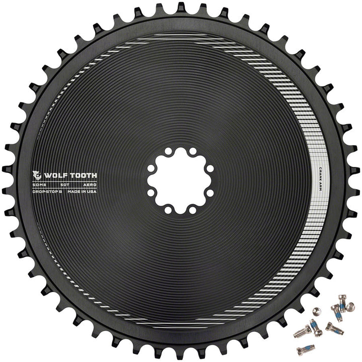 Plato Wolf Tooth Aero de montaje directo - 50 dientes, montaje directo, SRAM, 8 tornillos, Drop-Stop B BLK