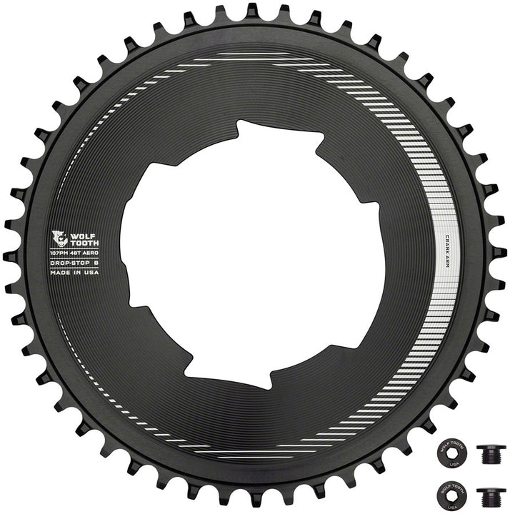 Plato Wolf Tooth Aero 107 BCD - 48 dientes, optimizado, cadenas SRAM Eagle Flaptop, Drop-Stop B BLK