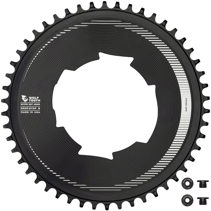 Plato Wolf Tooth Aero 107 BCD - 50 dientes, optimizado, cadenas SRAM Eagle Flaptop, Drop-Stop B BLK