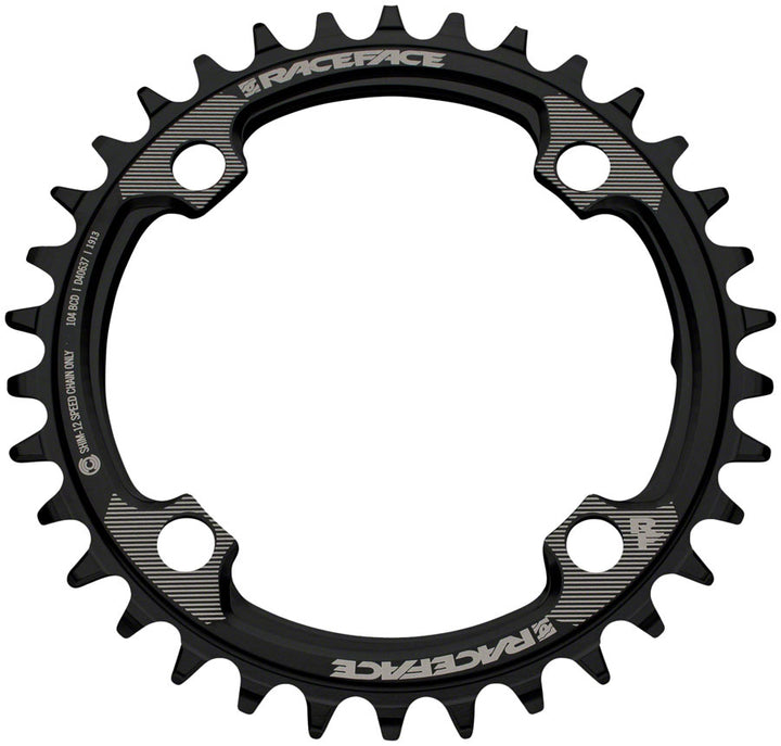 Plato RaceFace Hyperglide+ 1x 104 BCD - 32 dientes, 104 BCD, 4 tornillos. Requiere cadena Shimano Hyperglide+ de 12 velocidades, aluminio 7075, negro.