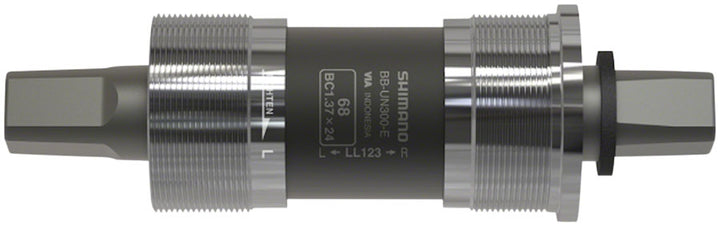 Eje de pedalier Shimano BB-UN300-E (inglés), 68 x 122,5 mm, cono cuadrado JIS para desviador delantero tipo E
