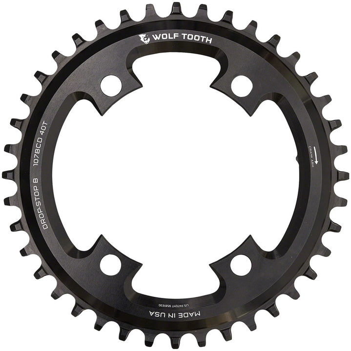 Plato Wolf Tooth 107 BCD - 44 dientes, compatible con SRAM 107 BCD, Drop-Stop B, 4 tornillos, negro