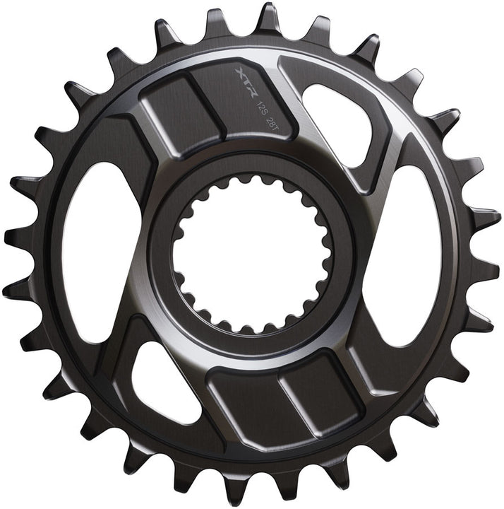Plato Shimano XTR SM-CRM96 de 1x montaje directo - 28 dientes, montaje directo Shimano para cadena HG+ de 12 velocidades, compatible con bielas M9200 y M9220, color gris oscuro