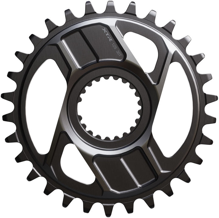 Plato Shimano XTR SM-CRM96 de 1x montaje directo - 30 dientes, montaje directo Shimano para cadena HG+ de 12 velocidades, compatible con bielas M9200 y M9220, color gris oscuro