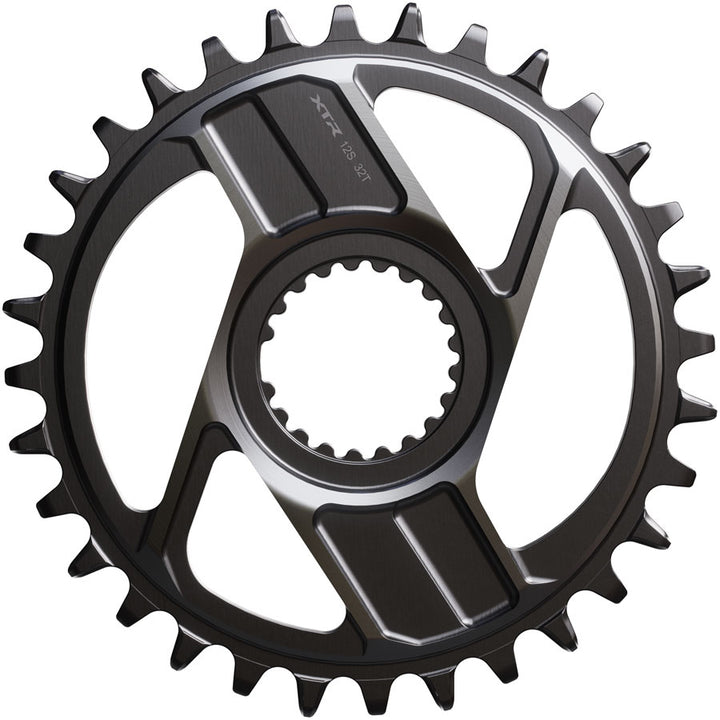 Plato Shimano XTR SM-CRM96 de 1x montaje directo - 32 dientes. Montaje directo Shimano para cadena HG+ de 12 velocidades. Compatible con bielas M9200 y M9220. Gris oscuro.
