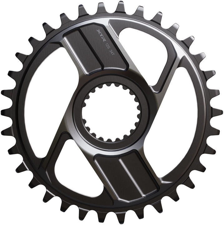 Plato Shimano XTR SM-CRM96 de 1x montaje directo - 34 dientes. Montaje directo Shimano para cadena HG+ de 12 velocidades. Compatible con bielas M9200 y M9220. Gris oscuro.