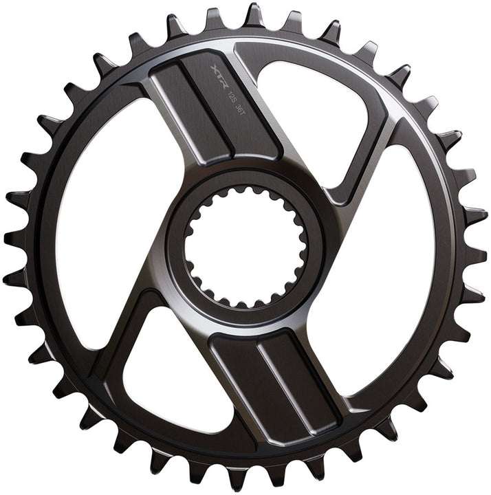 Plato Shimano XTR SM-CRM96 de 1x montaje directo - 36 dientes, montaje directo Shimano para cadena HG+ de 12 velocidades, compatible con bielas M9200 y M9220, color gris oscuro