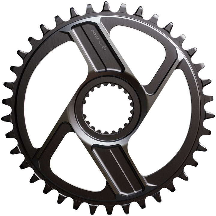 Plato Shimano XTR SM-CRM96 de 1x montaje directo - 38 dientes, montaje directo Shimano para cadena HG+ de 12 velocidades, compatible con bielas M9200 y M9220, color gris oscuro