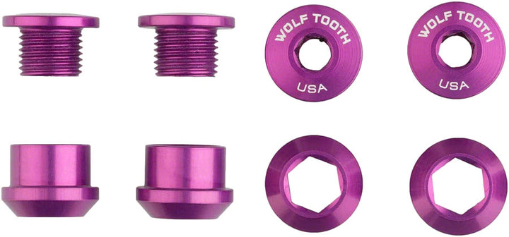 Juego de 1 perno para plato Wolf Tooth - Juego de 4 tornillos hexagonales dobles de 6 mm (morado ultravioleta)