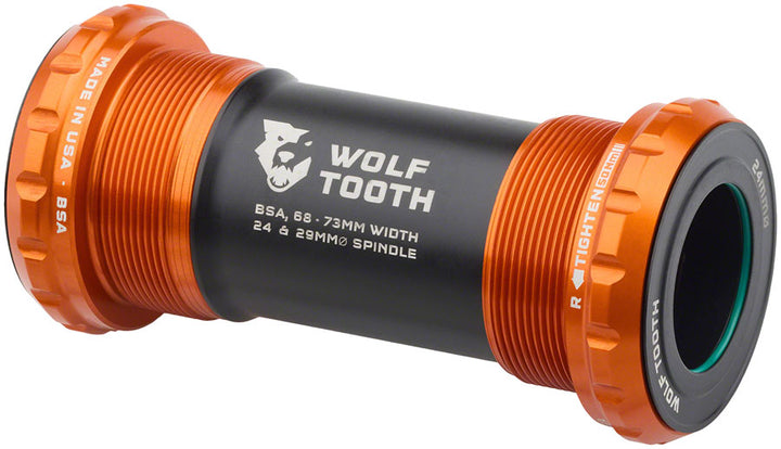 Eje de pedalier Wolf Tooth - Inglés (BSA) 68/73 mm para eje de 24 mm, color naranja