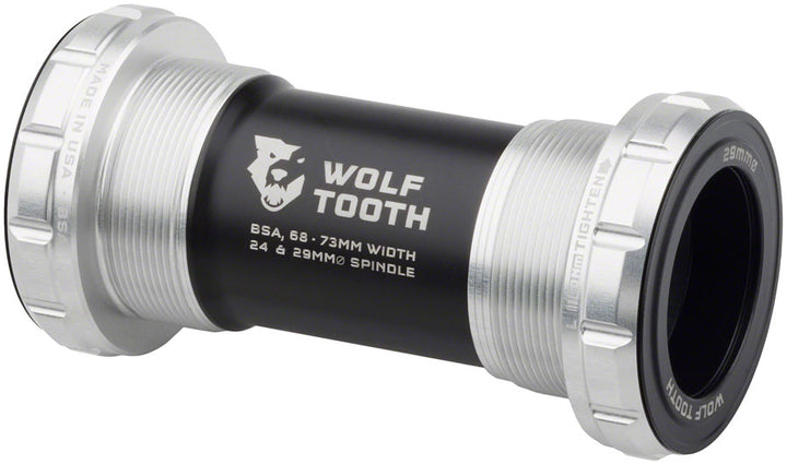 Eje de pedalier Wolf Tooth - BSA inglés (68/73 mm) para eje de 29 mm, color plata bruta