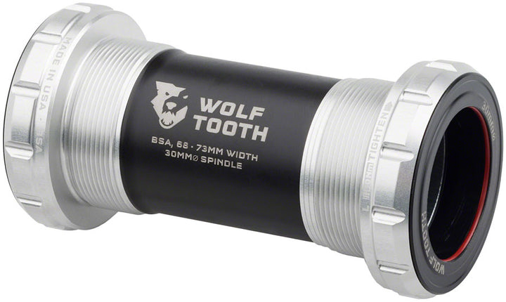Eje de pedalier Wolf Tooth - BSA inglés (68/73 mm) para eje de 30 mm, color plata bruta
