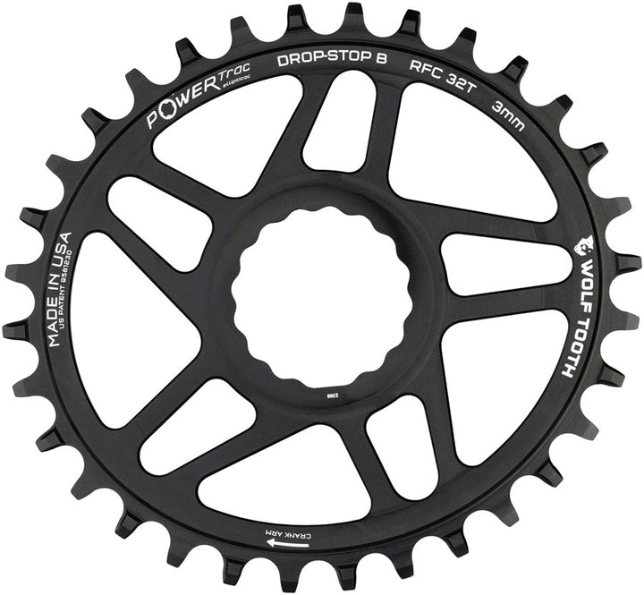 Plato elíptico de montaje directo Wolf Tooth - 32 dientes RaceFace/Easton CINCH, montaje directo Drop-Stop B para bielas Boost, desplazamiento de 3 mm, negro