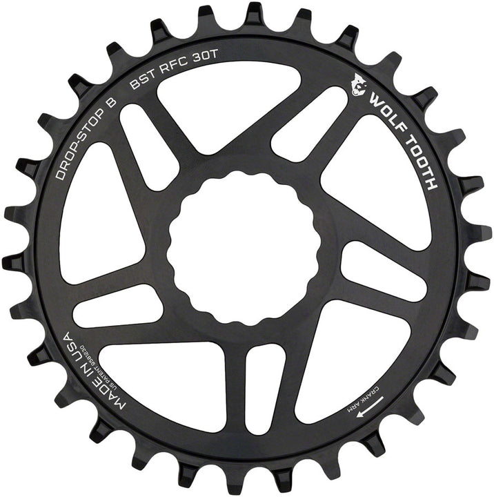 Plato de montaje directo Wolf Tooth - 30 dientes RaceFace/Easton CINCH, montaje directo Drop-Stop B para bielas Boost, desplazamiento de 3 mm, negro