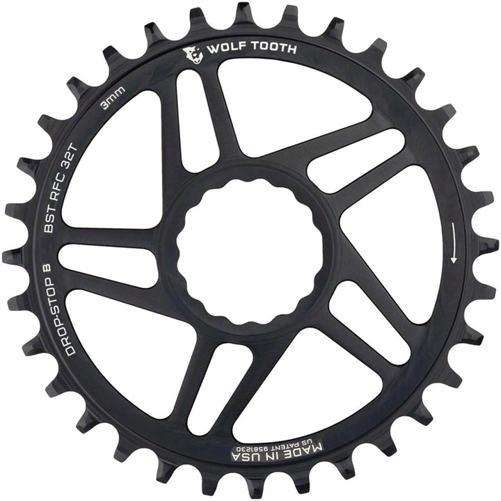 Plato de montaje directo Wolf Tooth - 32 dientes RaceFace/Easton CINCH, montaje directo Drop-Stop B para bielas Boost, desplazamiento de 3 mm, negro