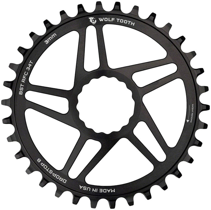 Plato de montaje directo Wolf Tooth - 34 dientes RaceFace/Easton CINCH, montaje directo Drop-Stop B para bielas Boost, desplazamiento de 3 mm, negro