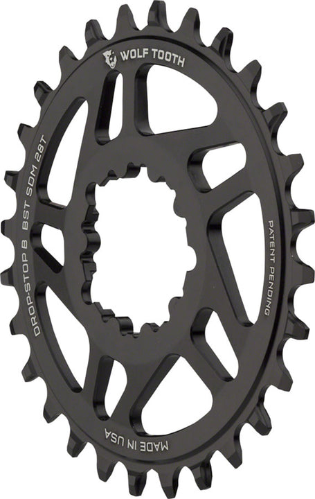 Plato Wolf Tooth de montaje directo - 28 dientes SRAM de montaje directo Drop-Stop B para bielas SRAM Boost de 3 tornillos, desplazamiento de 3 mm, color negro