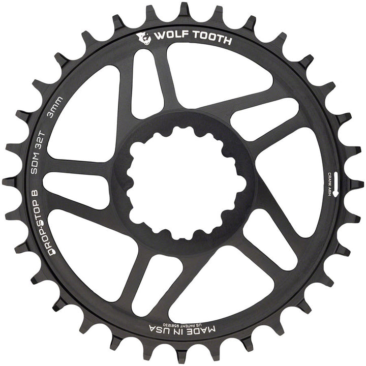 Plato Wolf Tooth de montaje directo - 30 dientes SRAM de montaje directo Drop-Stop B para bielas SRAM Boost de 3 tornillos, desplazamiento de 3 mm, color negro