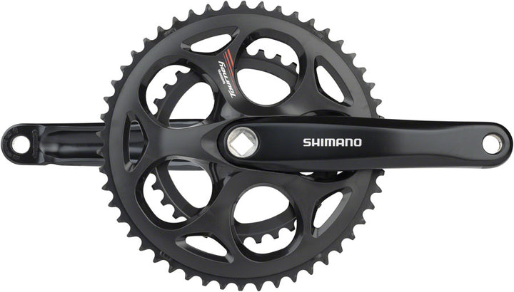 Juego de bielas Shimano Tourney FC-A070 (170 mm, 7/8 velocidades, 50/34 dientes, cono cuadrado remachado, interfaz JIS, negro)