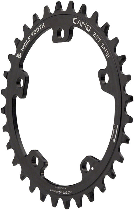 Plato de aluminio Wolf Tooth CAMO de 32 dientes. Montaje Wolf Tooth CAMO. Requiere cadena Hyperglide+ de 12 velocidades (negro).