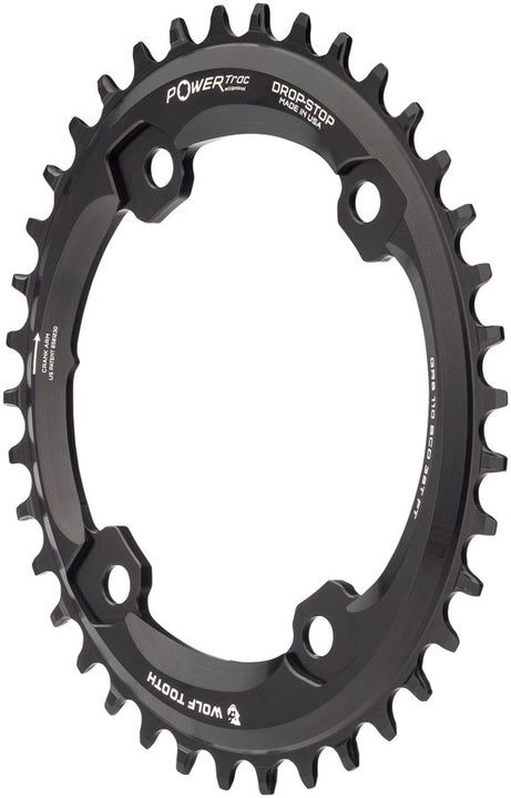 Plato elíptico Wolf Tooth Shimano 110 BCD asimétrico - 38 dientes, 110 BCD asimétrico, tope de caída de 4 tornillos para bielas Shimano GRX (negro)