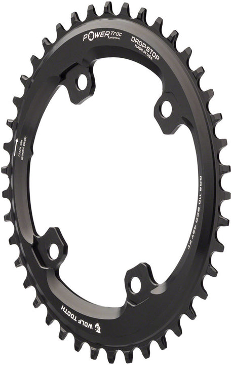 Plato elíptico Wolf Tooth Shimano 110 BCD asimétrico - 42 dientes, 110 BCD asimétrico, 4 tornillos, tope de caída para bielas Shimano GRX, color negro