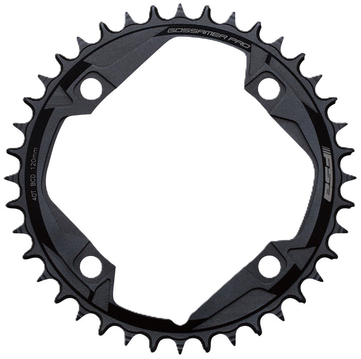 Plato FSA Gossamer Pro Megatooth, 1x 44 dientes, 120BCD, patrón de 4 tornillos, perfil estrecho-ancho, negro