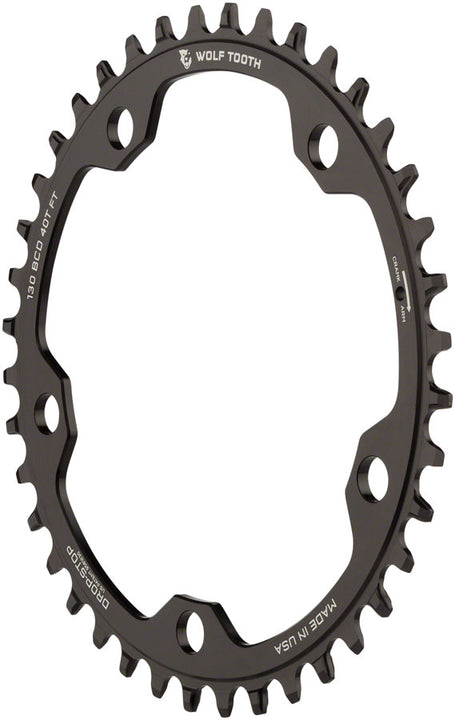 Plato Wolf Tooth para ciclocross de carretera (130 BCD, 38 dientes, 130 BCD, 5 tornillos, tope abatible, 10/11/12 velocidades, compatible con Eagle Flattop), color negro